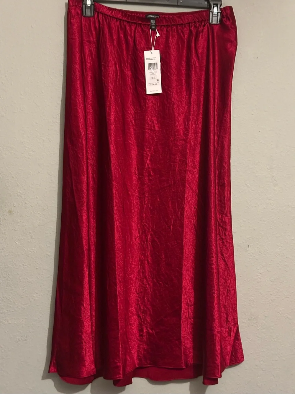 Eileen Fisher Textured Satin Elastic Waist Bias Maxi Skirt, in Ruby